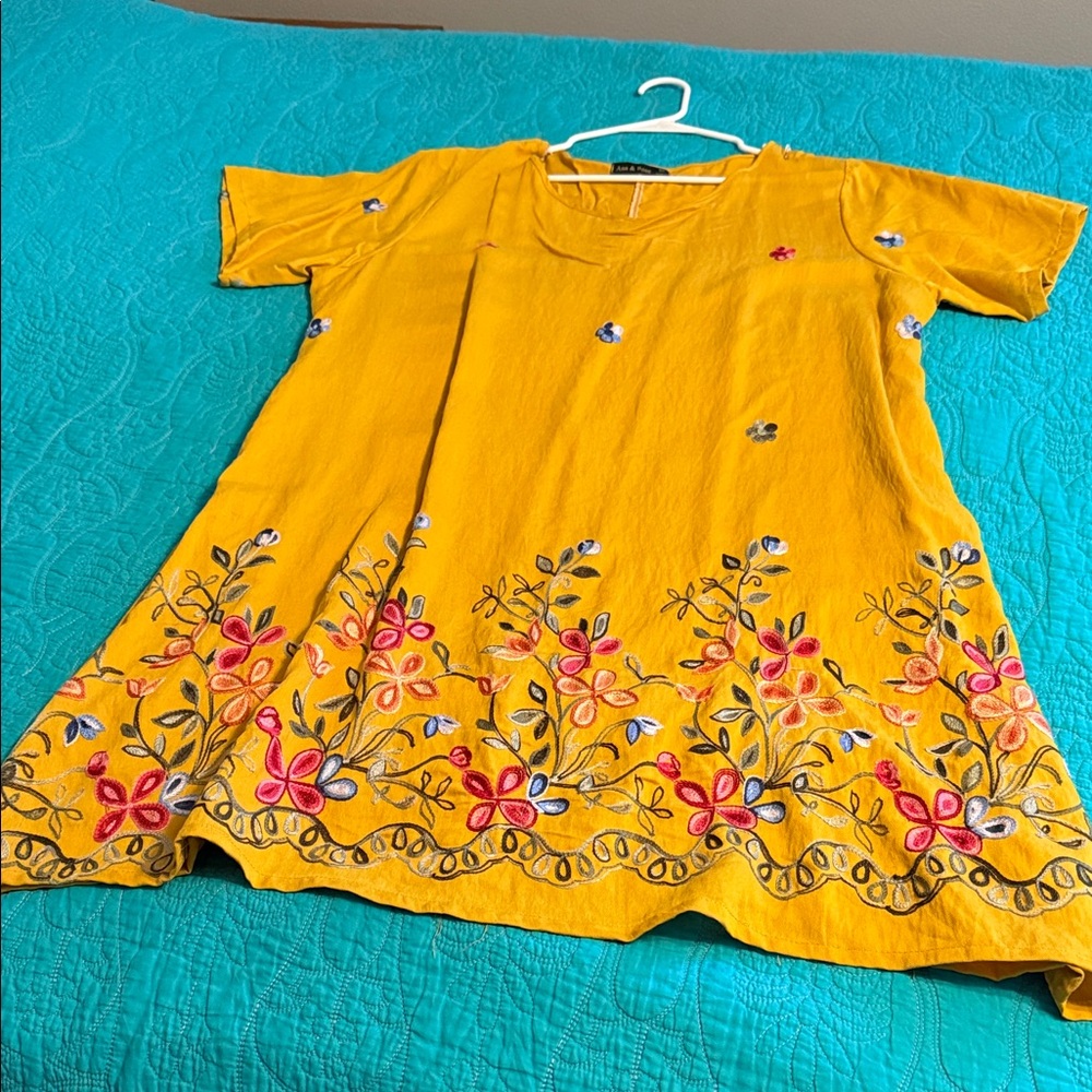 Ana & Rose Yellow Floral Embroidered Dress